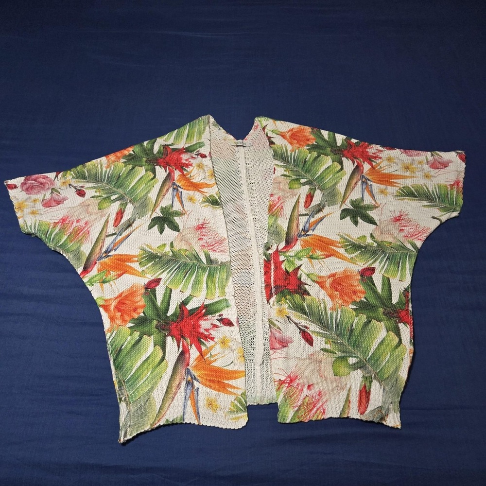 Luisa Ricci Cape Sweater Womens M Multicolor Tropical Floral Knit Made In Italy‎